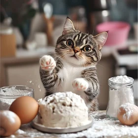 Cute Tabby Cat in a Baking Scene