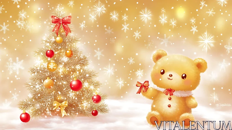 AI ART Festive Bear and Decorated Christmas Tree