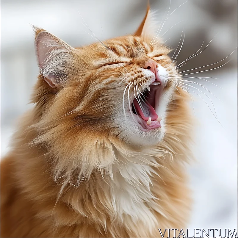 Yawning Fluffy Orange Cat AI Image