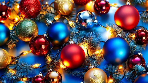 Colorful Holiday Ornaments and Lights