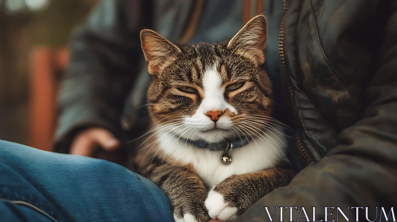 Content Tabby Cat in Person's Lap AI Image