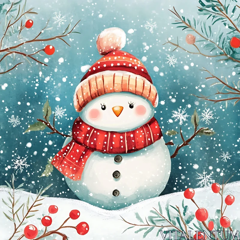 Charming Winter Snowman in Festive Setting AI Image