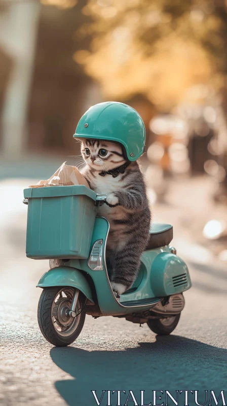 AI ART Cute Kitten on a Tiny Motorbike