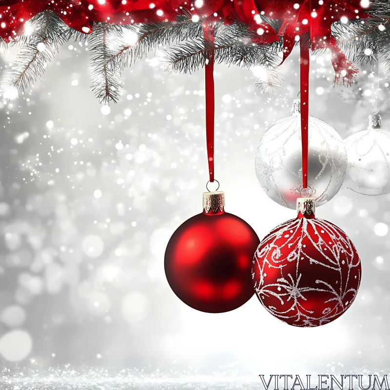 Red and White Holiday Ornaments AI Image