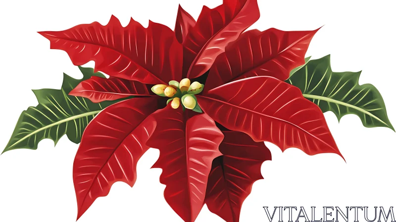 AI ART Detailed Poinsettia Plant with Red and Green Leaves