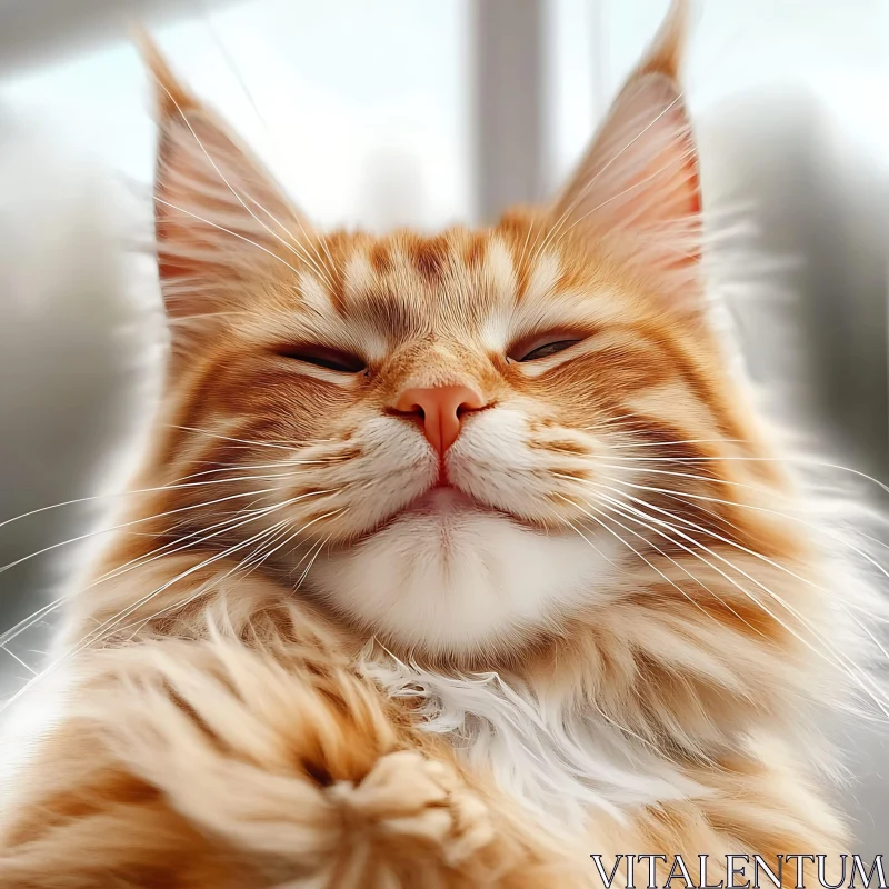 Relaxed Ginger Cat with Closed Eyes AI Image