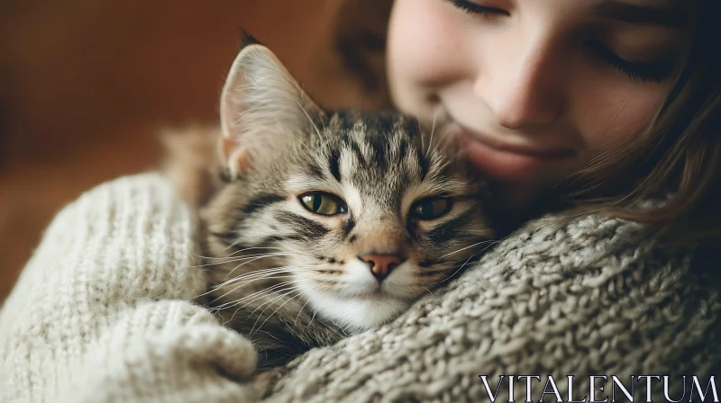 Relaxed Cat in a Cozy Hug AI Image