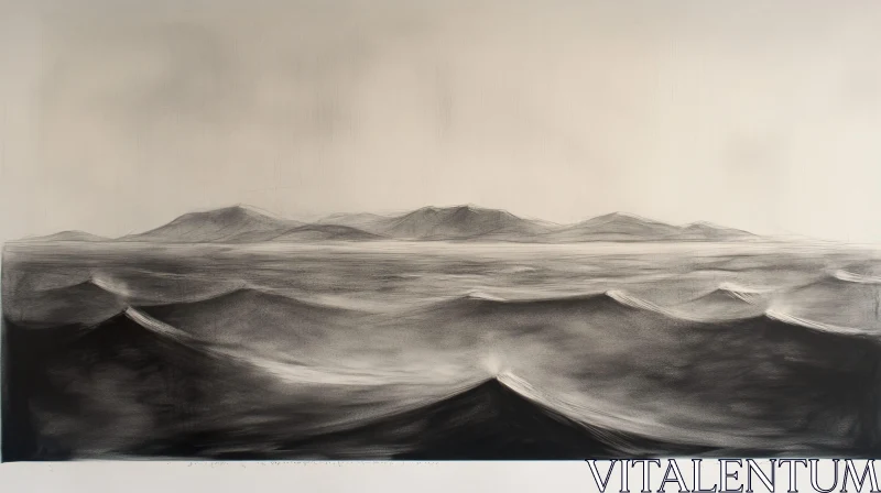 AI ART Charcoal Drawing of Sea Waves and Mountains