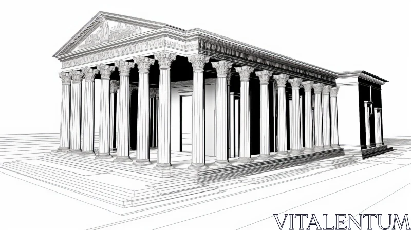 Classical Temple Line Drawing AI Image