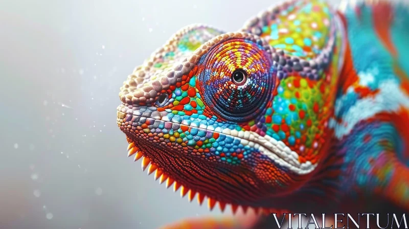 Close-up of a Colorful Chameleon with Captivating Eyes AI Image