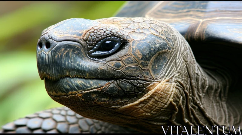 Close-up of a Galapagos Tortoise with Wrinkled Neck and Domed Shell AI Image