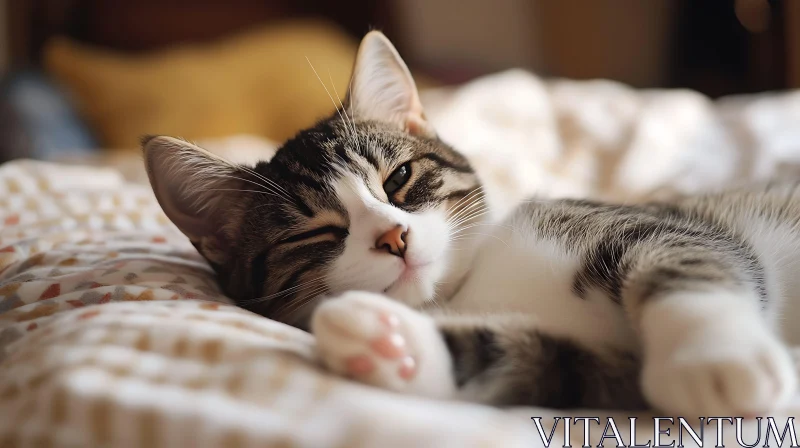 Charming Relaxed Cat on Soft Blanket AI Image