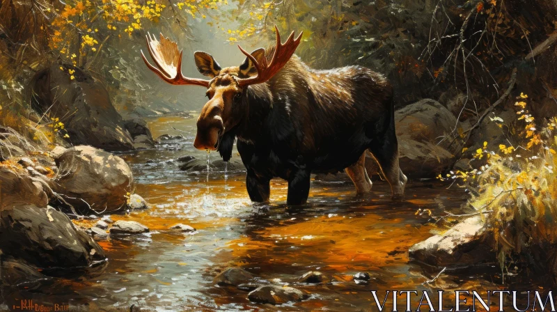 Majestic Moose in the Forest - Realistic Nature Painting AI Image