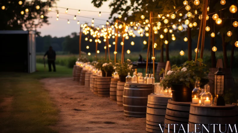 Rustic Wedding Venue Illuminated by Candlelight AI Image