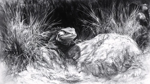 Intricate Lizard Artwork in Monochrome