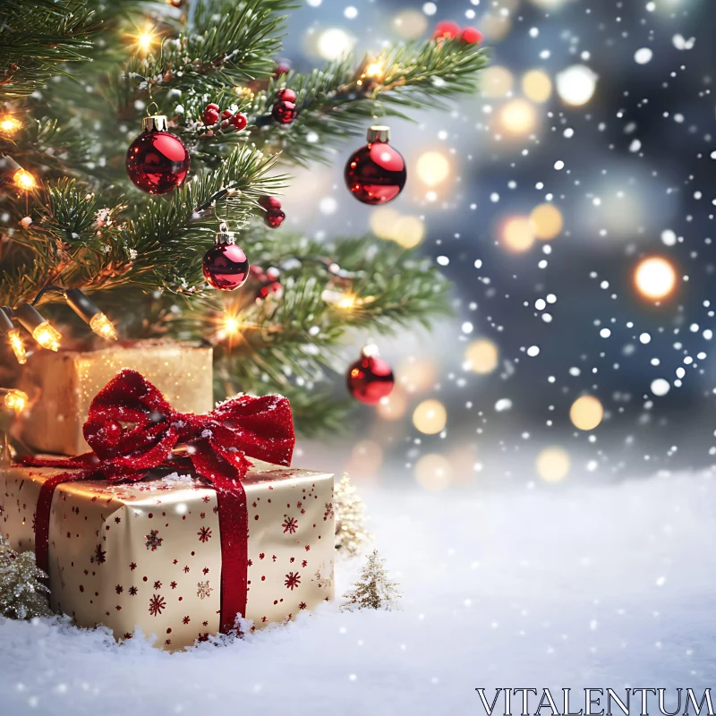 Holiday Scene: Christmas Tree with Presents AI Image