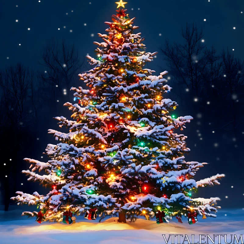 AI ART Festive Christmas Tree with Colorful Lights