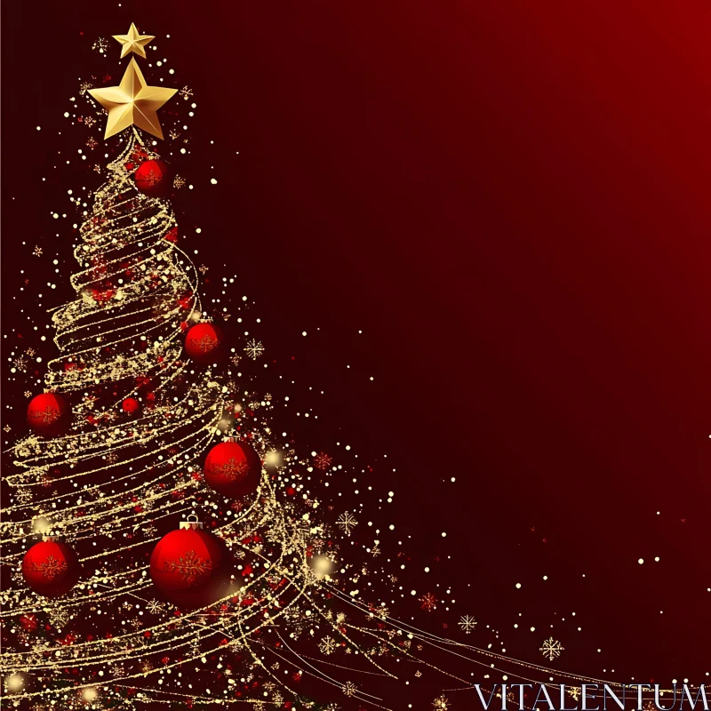 Festive Holiday Tree with Gold and Red Ornaments AI Image