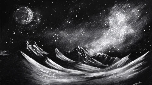 Monochrome Mountain and Starry Night Art