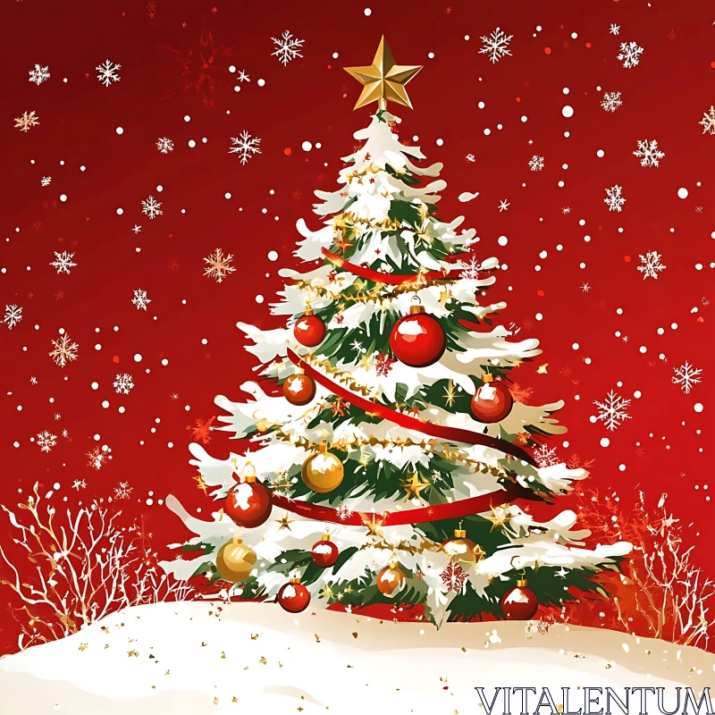 Festively Decorated Christmas Tree AI Image