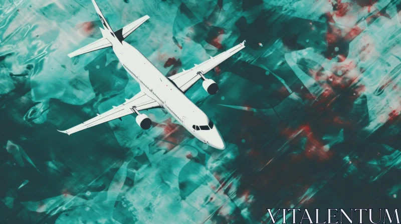 Airplane in Clouds - Drippy Paint Splatters and Glitch Textures AI Image