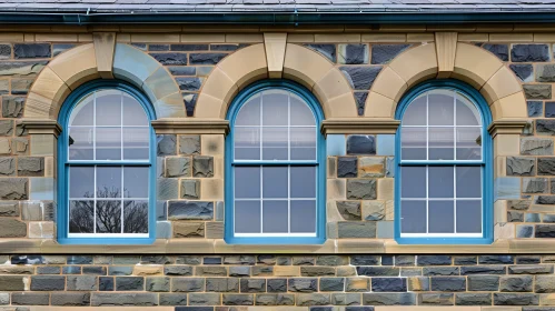 Arched Windows on Stone Building Facade