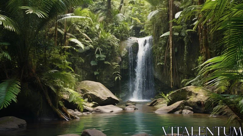 Breathtaking Waterfall in Green Tropical Jungle - National Geographic Style AI Image