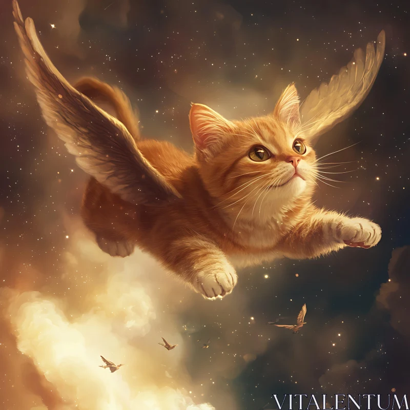 AI ART Soaring Feline with Angel Wings