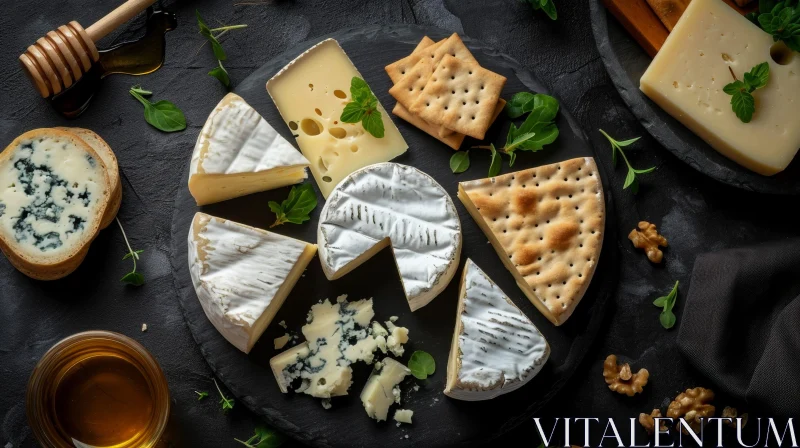 Delicious Cheese Selection on Slate Board AI Image