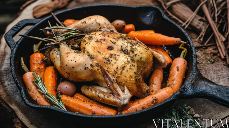 AI ART Delicious Roasted Chicken and Caramelized Carrots in a Cast Iron Skillet
