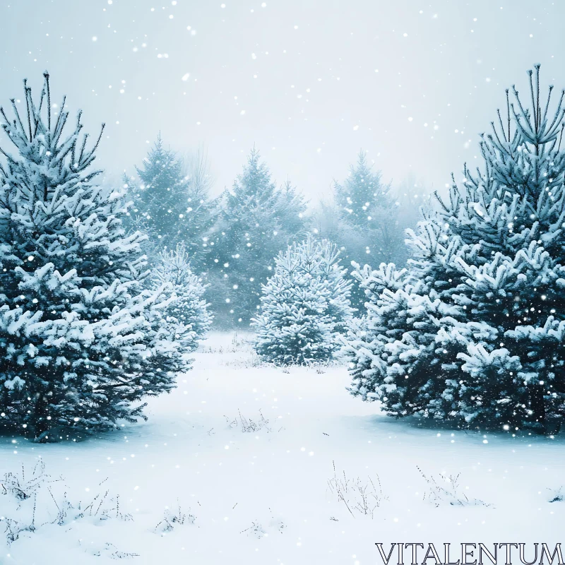 AI ART Snowy Evergreen Trees in Winter Wonderland