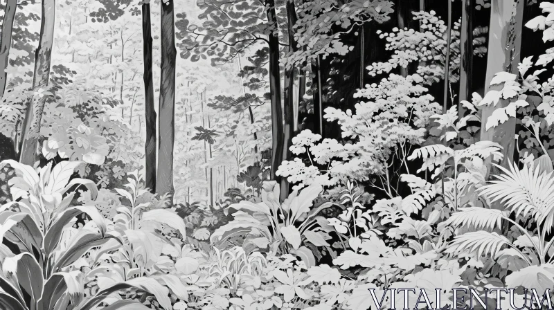 Enchanting Black-and-White Forest Painting | Detailed Realistic Art AI Image
