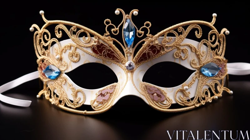 Exquisite Venetian Mask - Elegant White and Gold Design AI Image