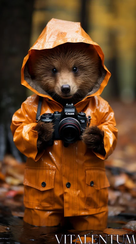 Fashionable Bear in Autumn: A Dreamy Photobash AI Image