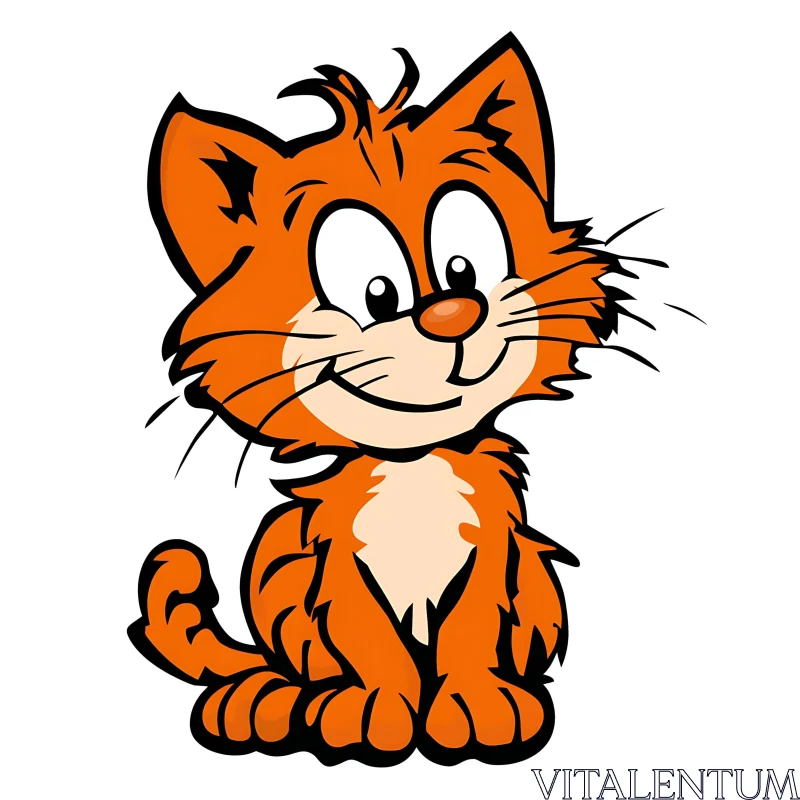 Charming Cartoon Illustration of a Happy Orange Cat AI Image