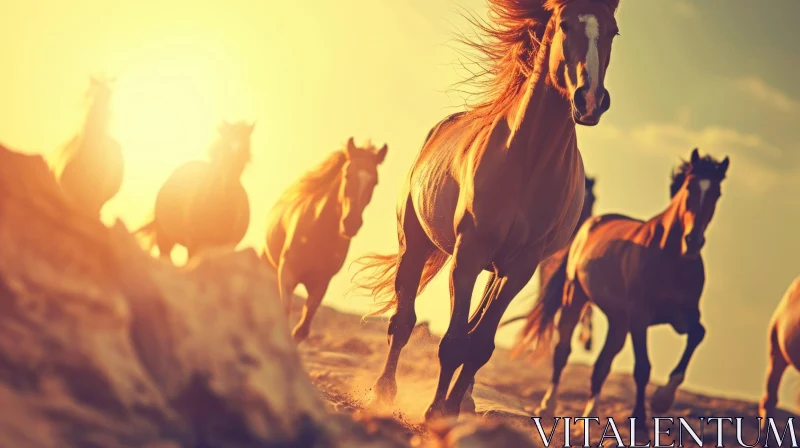 Galloping Horses in the Desert - Captivating Nature Image AI Image