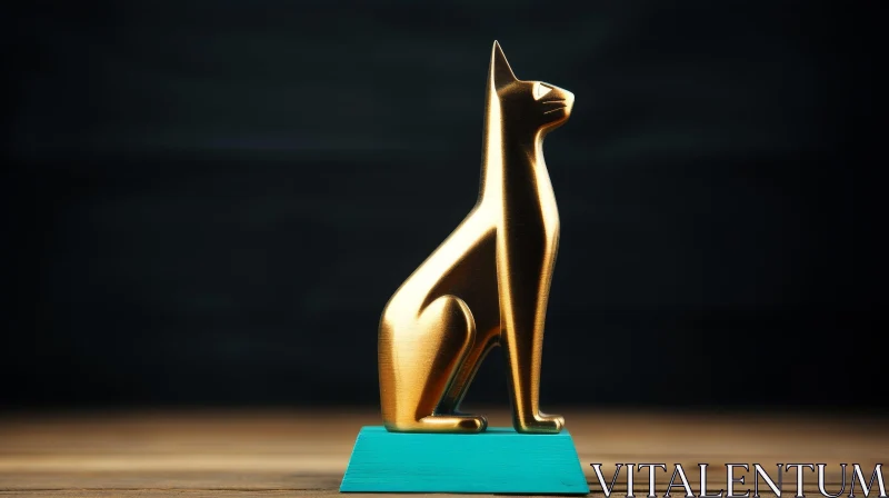 Golden Cat Figurine 3D Rendering AI Image