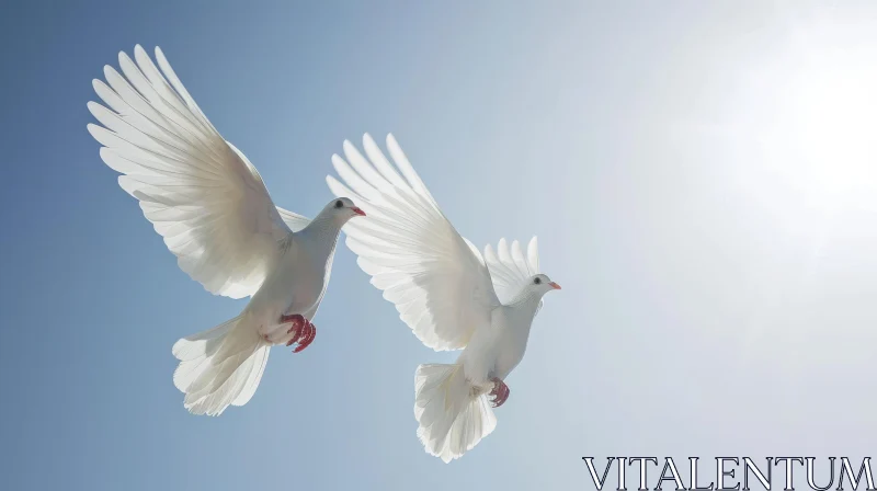 Peaceful White Doves Flying in the Sky AI Image