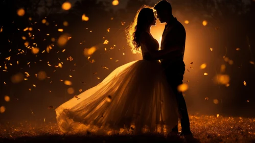 Romantic Evening Silhouette of a Couple in Amber and Gold