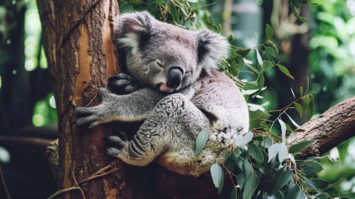 Serene Koala Sleeping in Tree - Captivating Nature Photograph