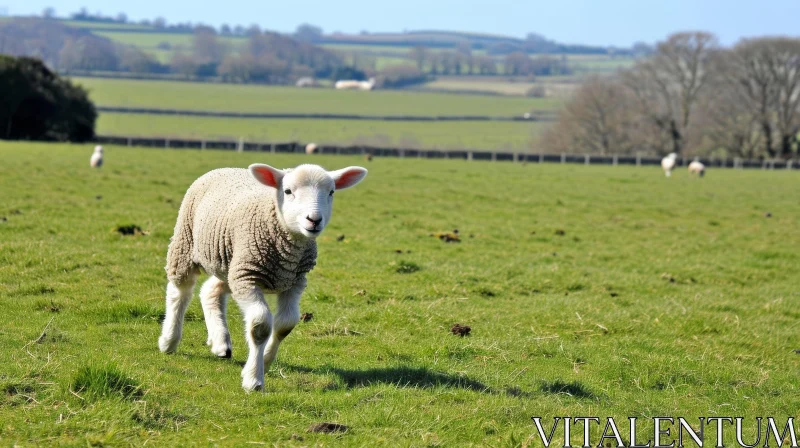 White Lamb in Green Field - Nature Photography AI Image