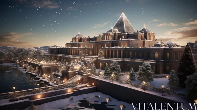AI ART Winter Castle: A Luxurious 3D Rendering of a Medieval Masterpiece