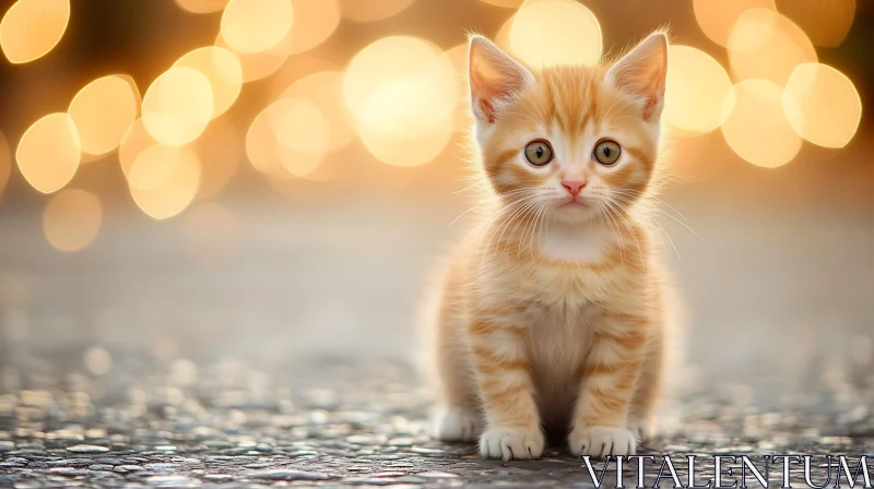 Cute Kitten with Warm Lights AI Image