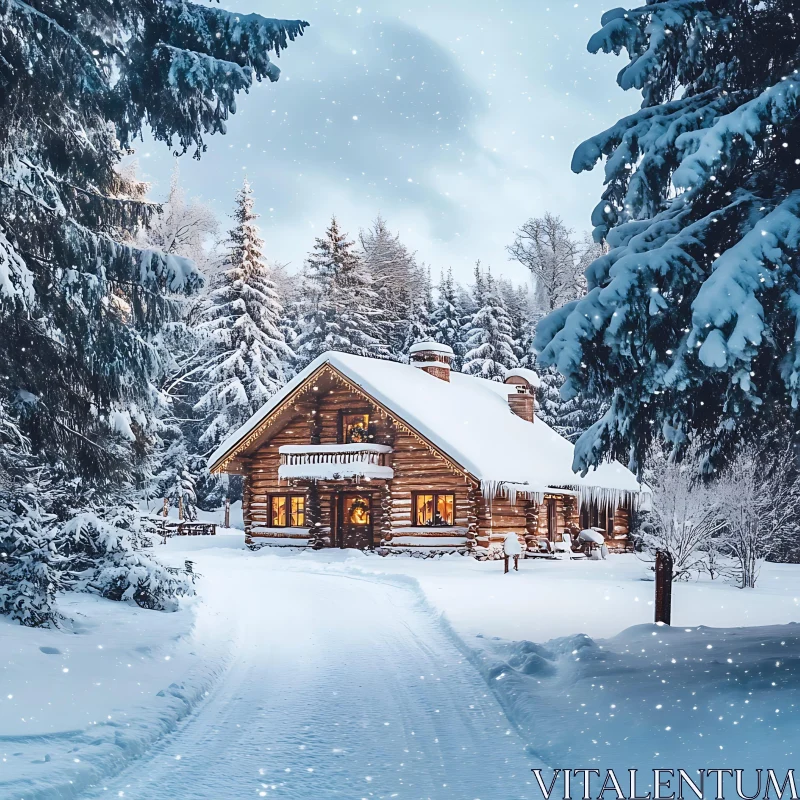 Winter Wonderland Wooden Cabin AI Image