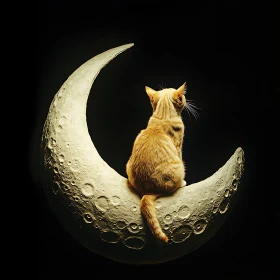 Whimsical Cat on Moon