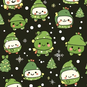 Festive Pattern of Adorable Green Cartoon Characters