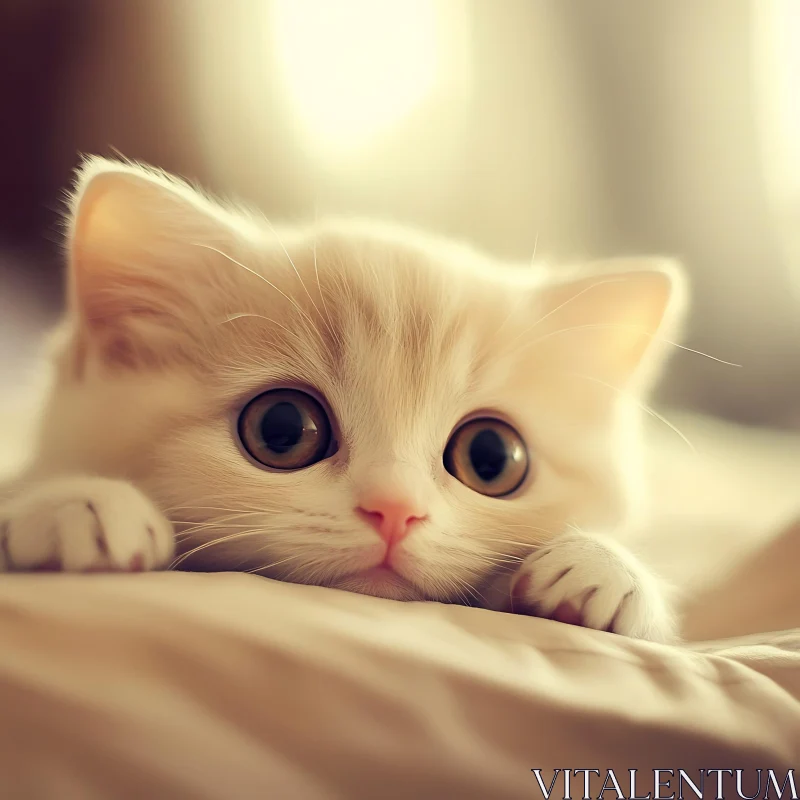 Cute Kitten Close-Up with Warm Lighting AI Image