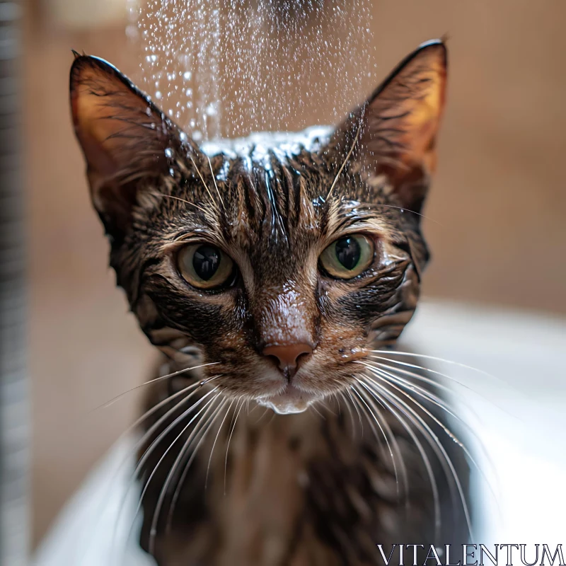 Cat Bathing Close-up Shot AI Image