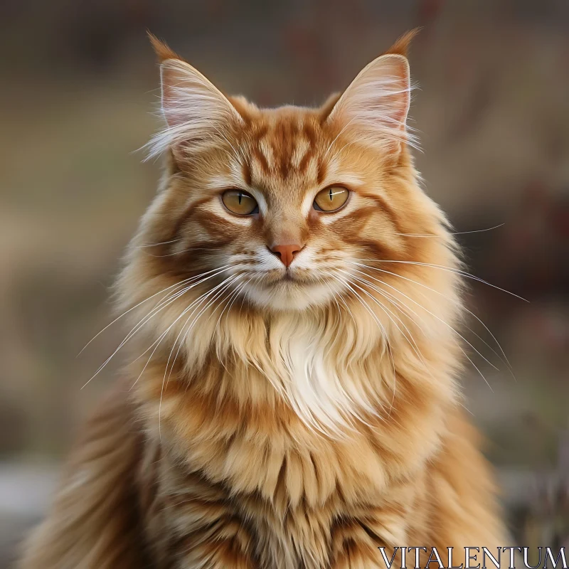 Ginger Cat with Long Fur and Amber Eyes AI Image