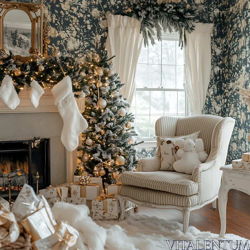 Festive Holiday Living Room Scene AI Image